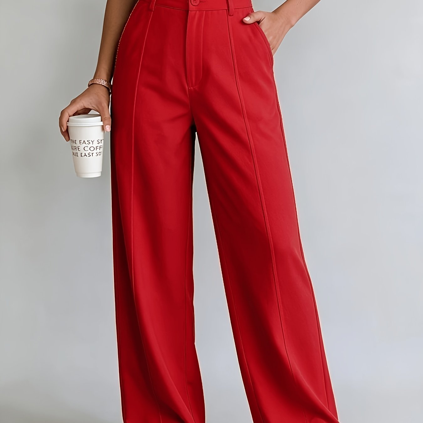 TEMU Women's 1pc Fashionable Elegant High-waist Wide-leg Suit Trousers, Suitable For Holidays, Weddings