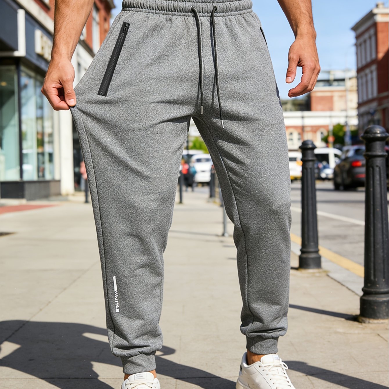 TEMU Men's Casual Jogger Pants | Zippered Pockets, Drawstring, Letter Print, Solid Color Sweatpants, Suitable For Autumn/winter Fitness And Outdoor