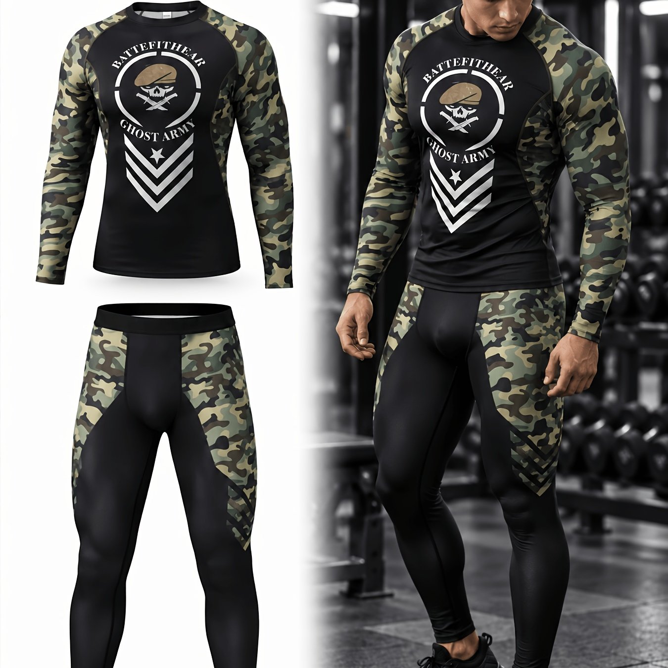 Image of 2pcs Set Of Men's Thermal Underwear For Autumn And Winter, Featuring Plush Outdoor Skiing Thick Leggings And Long-sleeved Tops, Hunting