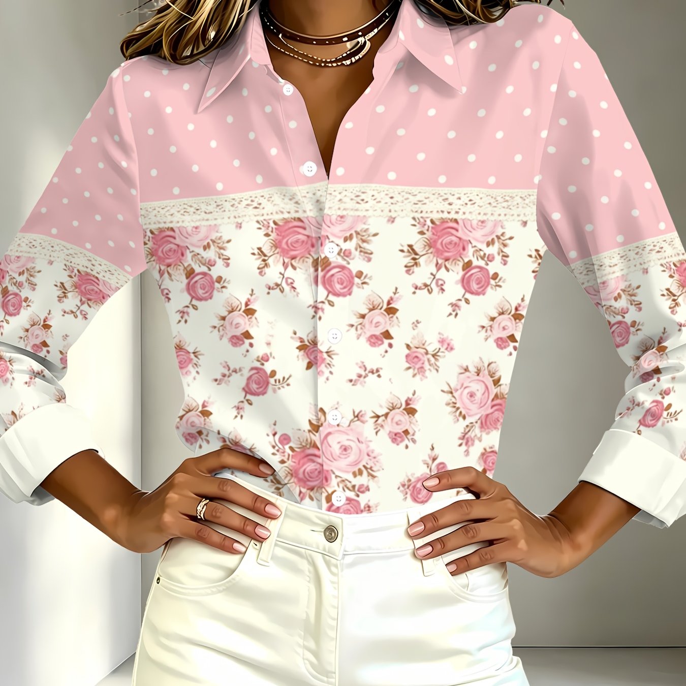 TEMU Women's Vintage Collar Shirt Jacket & Dress - Floral Button-front Outerwear Suitable For Christmas, Halloween, Thanksgiving | Machine Washable