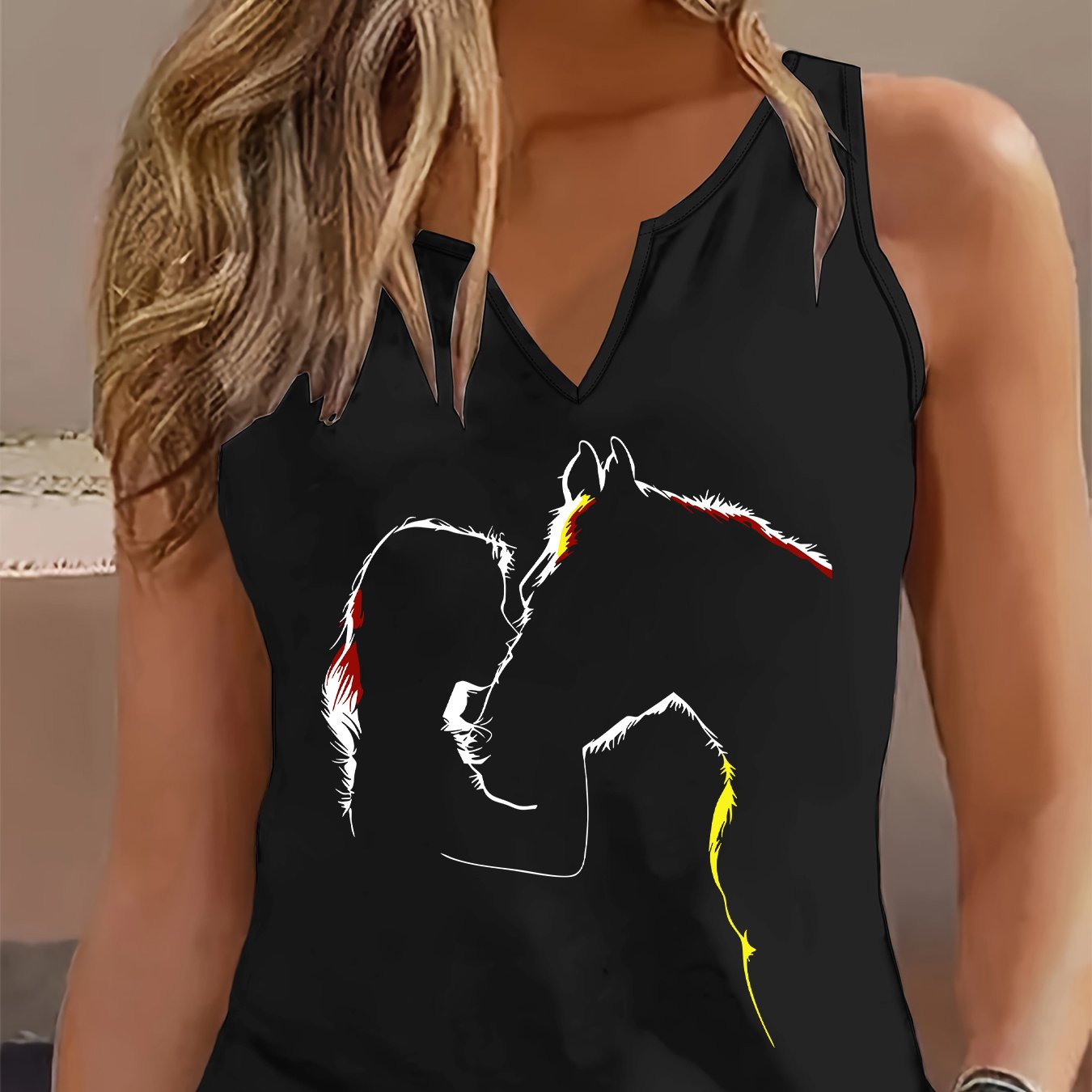 TEMU (052#) Women's Fashion Lightweight Tank Top, V-neck Sleeveless Vest Print, Casual Versatile Top