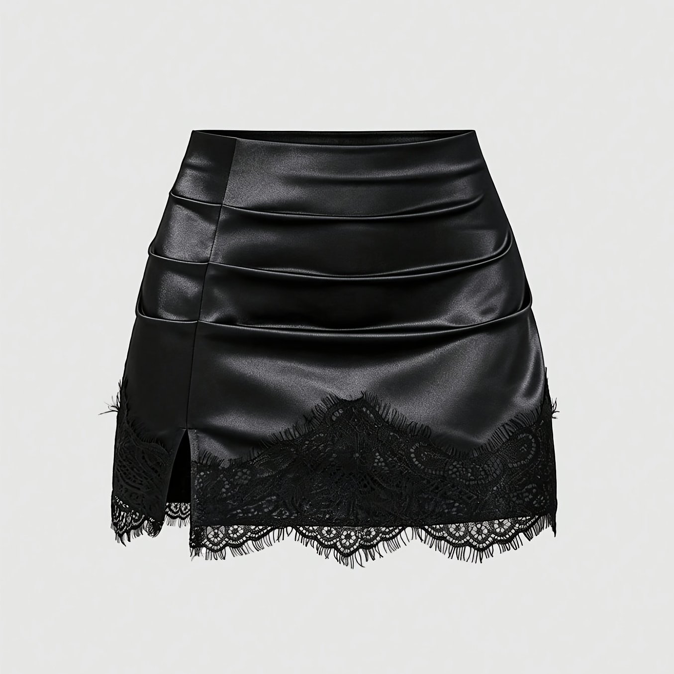 TEMU Minimalist Style Black Tight Lace Short Skirt, Casual Streetwear