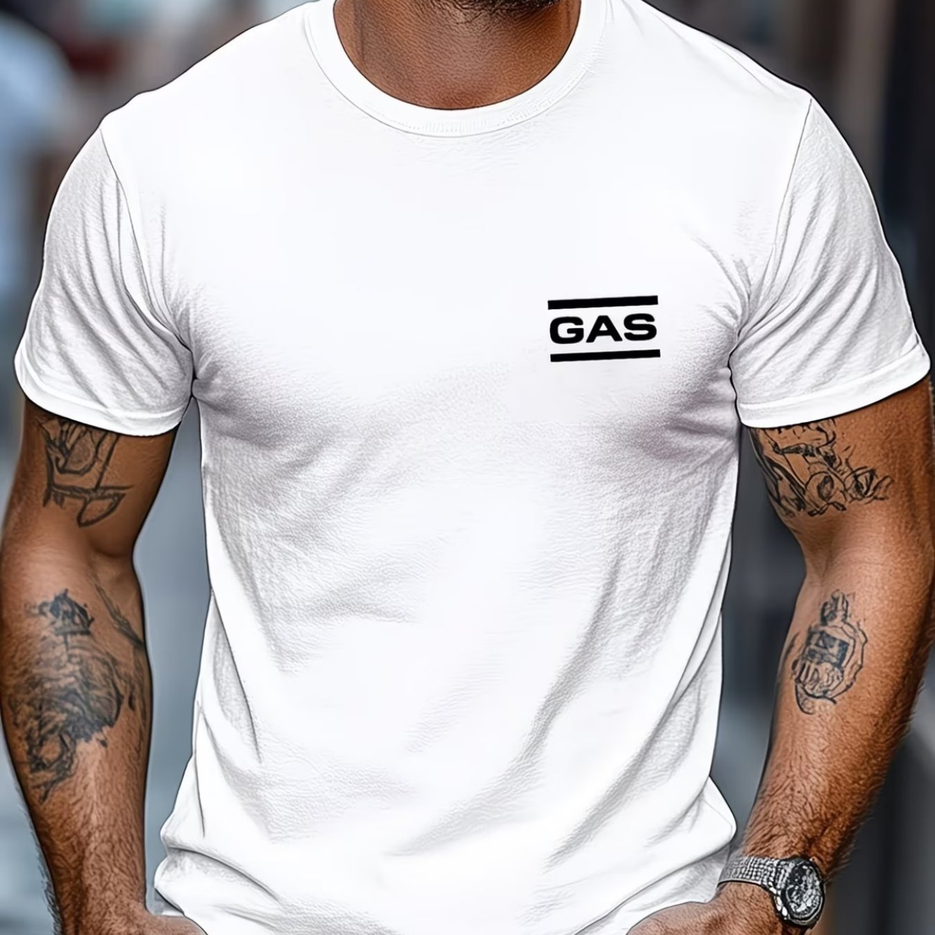 TEMU T-shirt da a maniche corte casual per quattro con motivo GAS sul del , adatta per abbigliamento sportivo , stile versatile e
