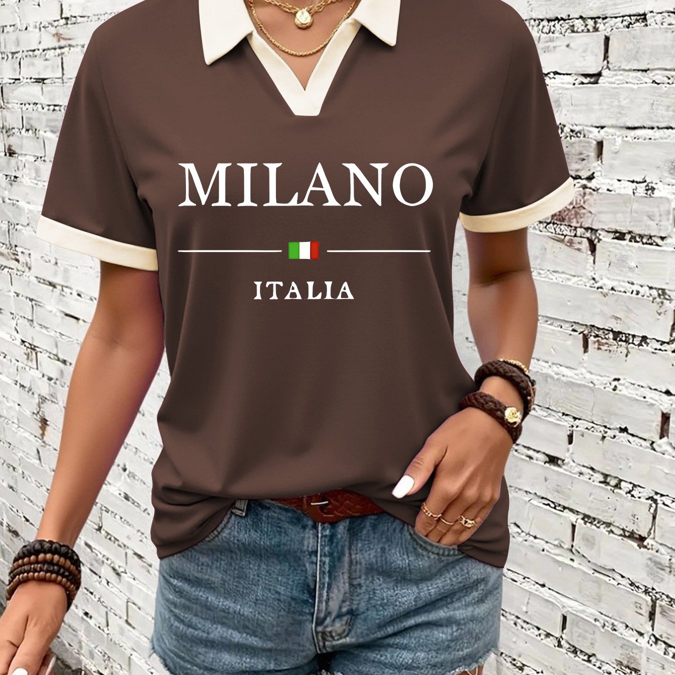TEMU Fashionable Sports Women's Summer Clothes, Trendy Women's Short-sleeved Collar T-shirt Versatile Trendy Brand