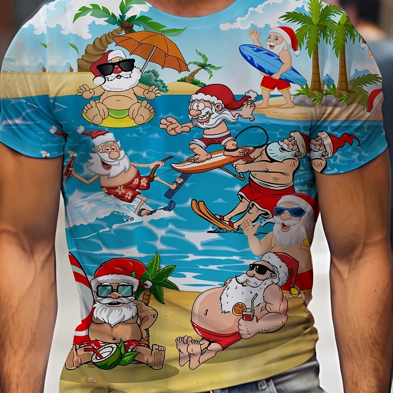 TEMU Plus Size Men's 3d Print Christmas T-shirt, Casual Creative Short-sleeve Top, Summer Street Fashion For Men