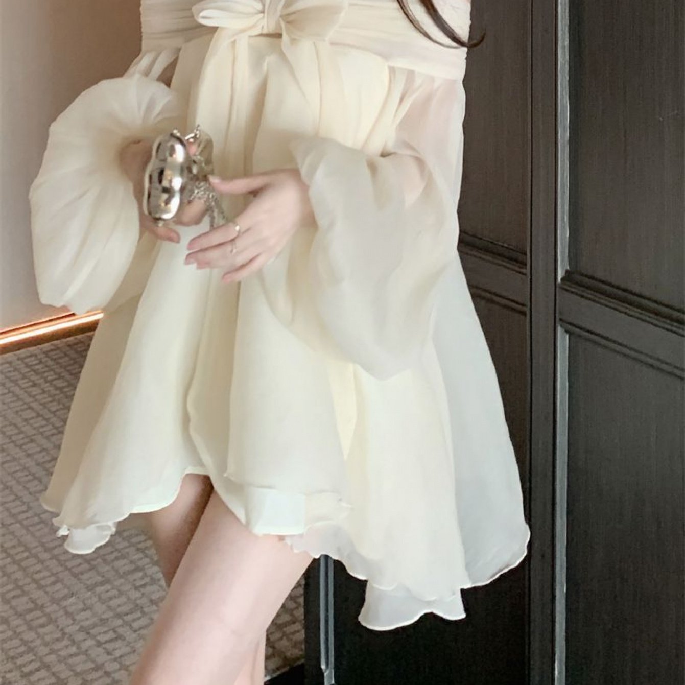 TEMU レディース ト オフショルダー ドレス - フレンチボウディテール、ロングスリーブ フリルヘム、ゆったりフィット、 カジュアルからイブニングウェア、洗濯機対応 春夏ドレス