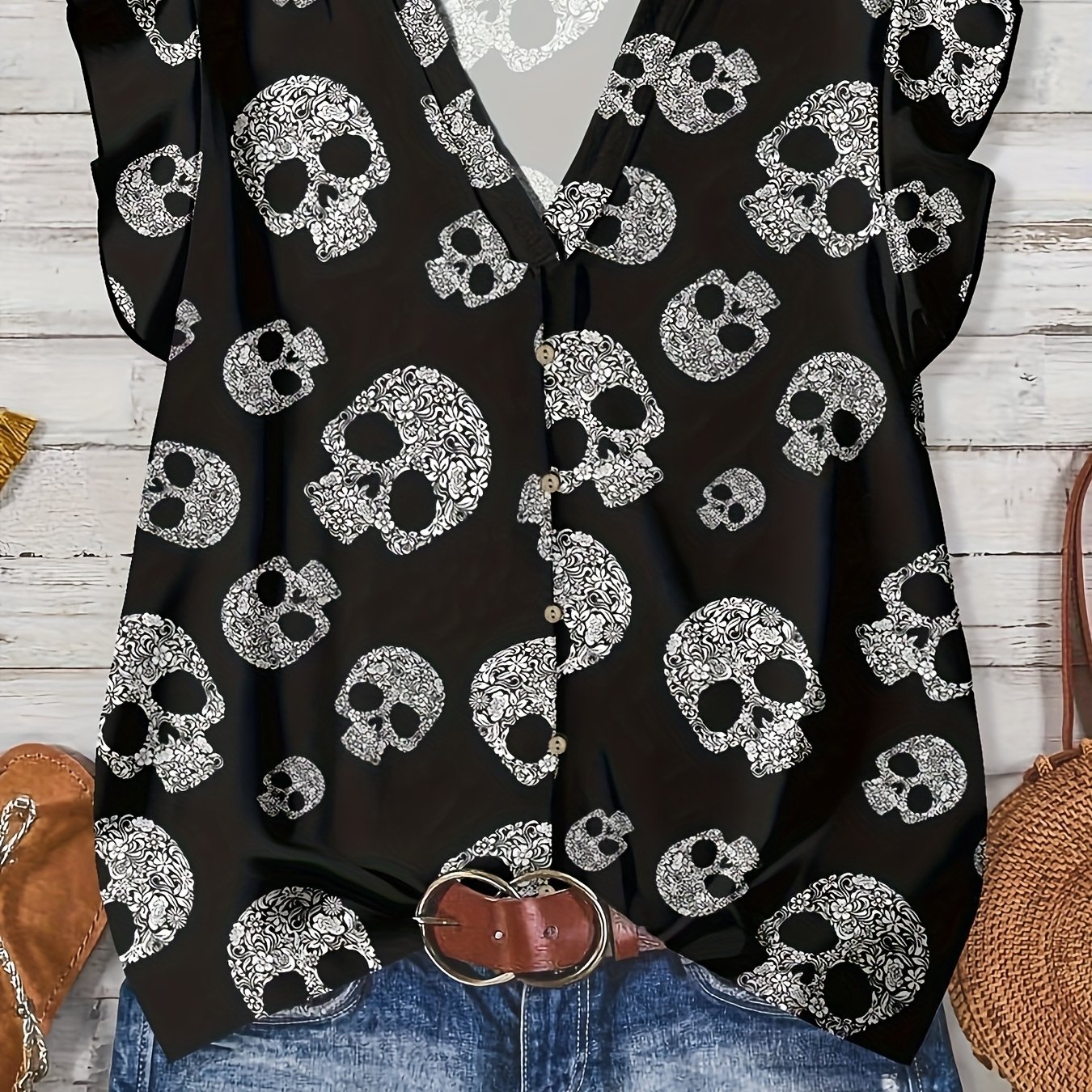 TEMU Women's Casual Easy Shirt, Versatile Fashion Women's Shirt For Early Autumn, Halloween Shirt, Women's Carnival Costume, Beautiful Shirt,