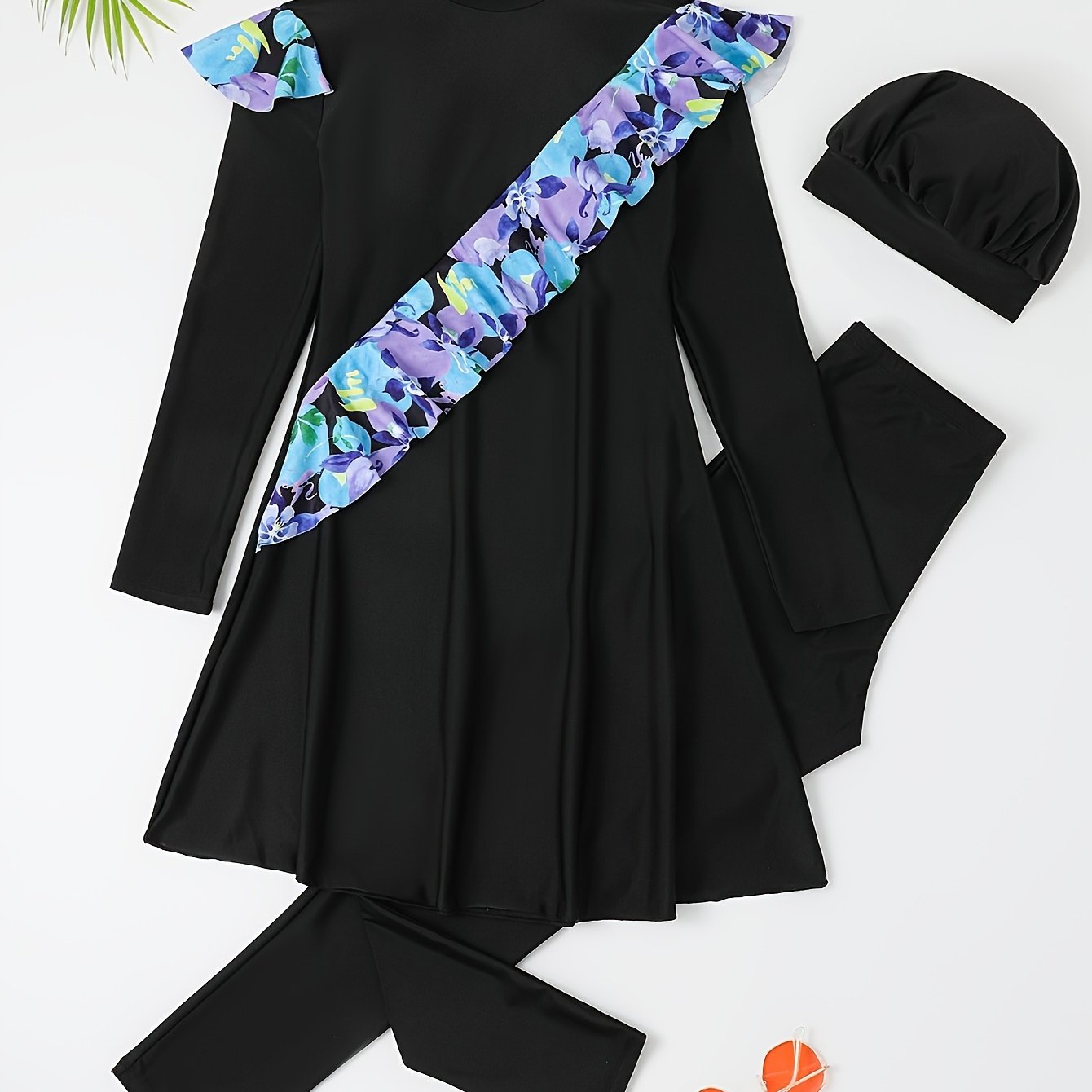 Image of Teenager's Long Sleeve Swimsuit Set With Hood, For Teenager, For Teenager