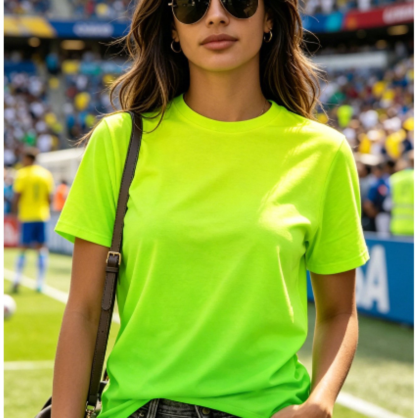 TEMU Printed Design â Not Textured, Accessory-free Women's Crew Neck Short Sleeve Bright Fluorescent Green Solid Color Loose Tee