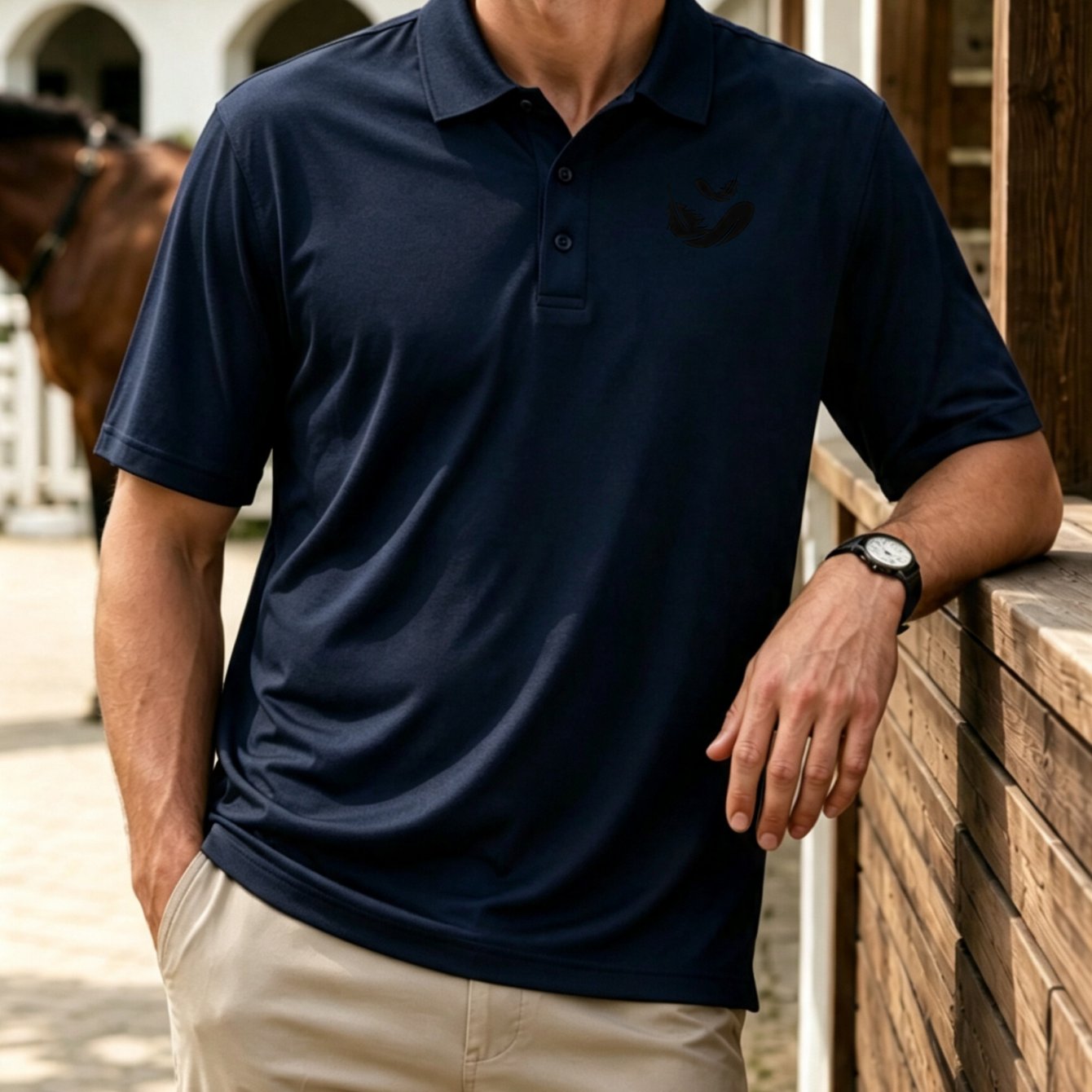 Image of Navy Blue Minimalist Logo, Men's Shirt, Fashionable Pattern Printed T-shirt, 2026 Summer New Short Sleeve High Quality