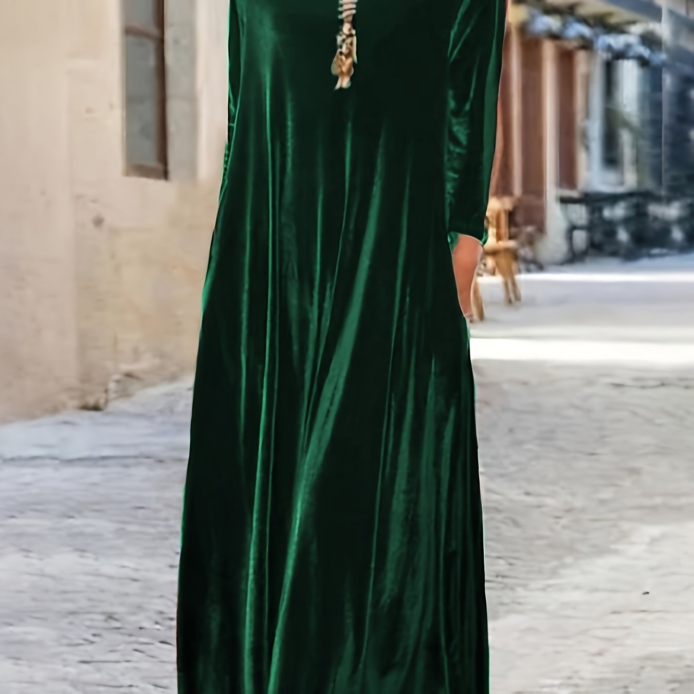 Plus Size, Plus-size Round-neck Long-sleeve Straight-cut Knee-length Dress