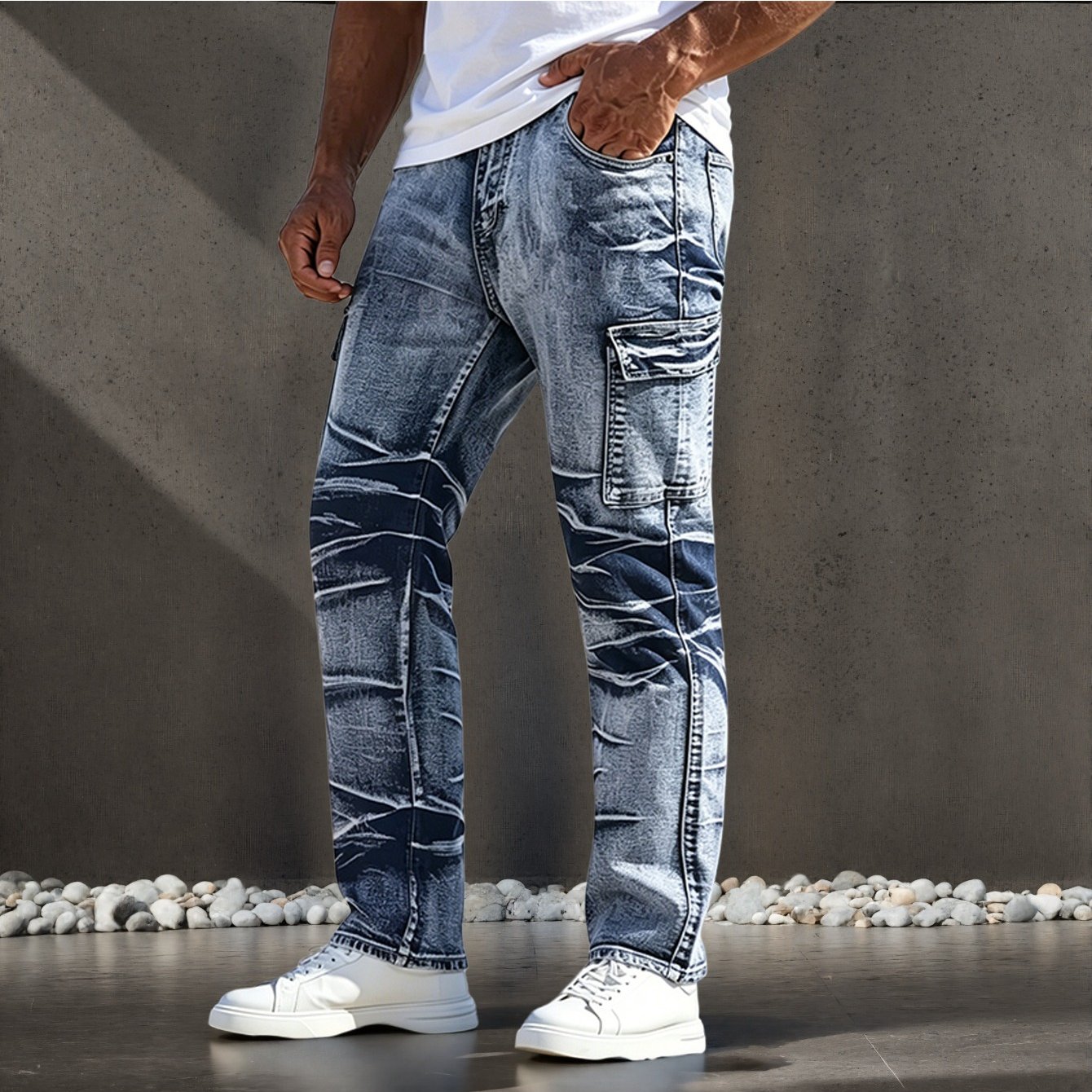 Yj1961 Men's Straight-leg Jeans - Multi-pocket Washed Pants With Belt Loops Suitable For , Versatile Trousers For Casual Attire, Office & Semi-formal Outfits