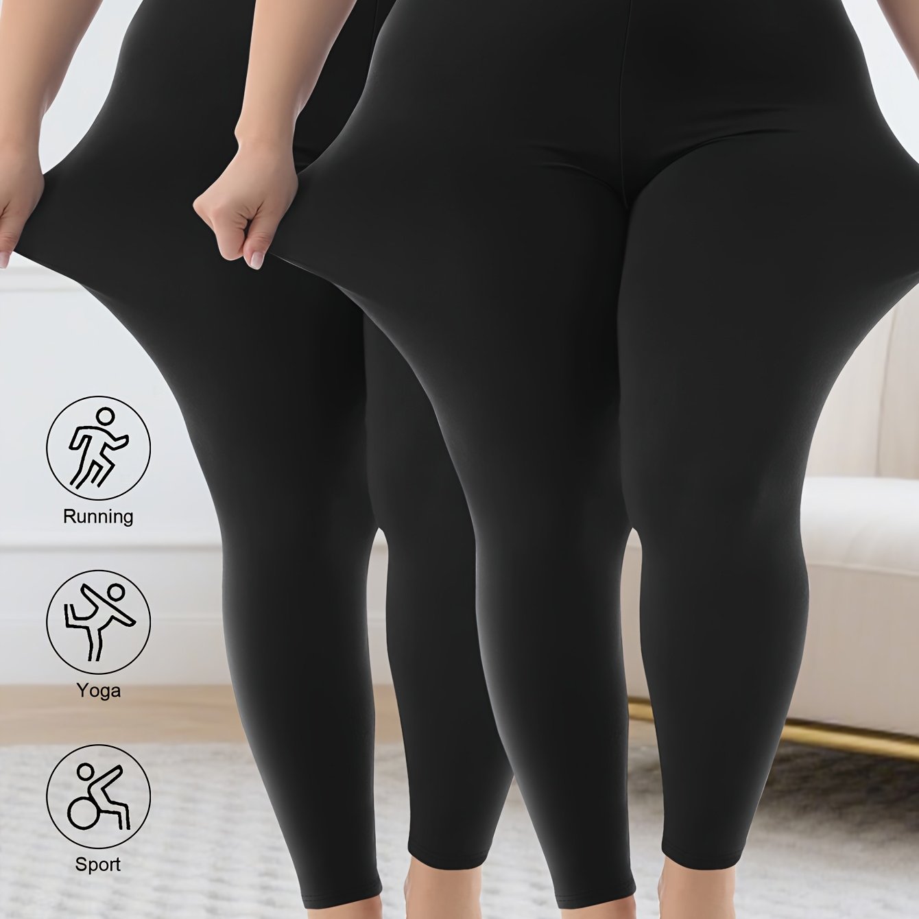 TEMU Plus Size - Plus Size - 2pcs Set Plus Size Women's Regular Waist Tight Ankle Pants, Leggings, Casual Outing Tights, High--friendly Fabric,