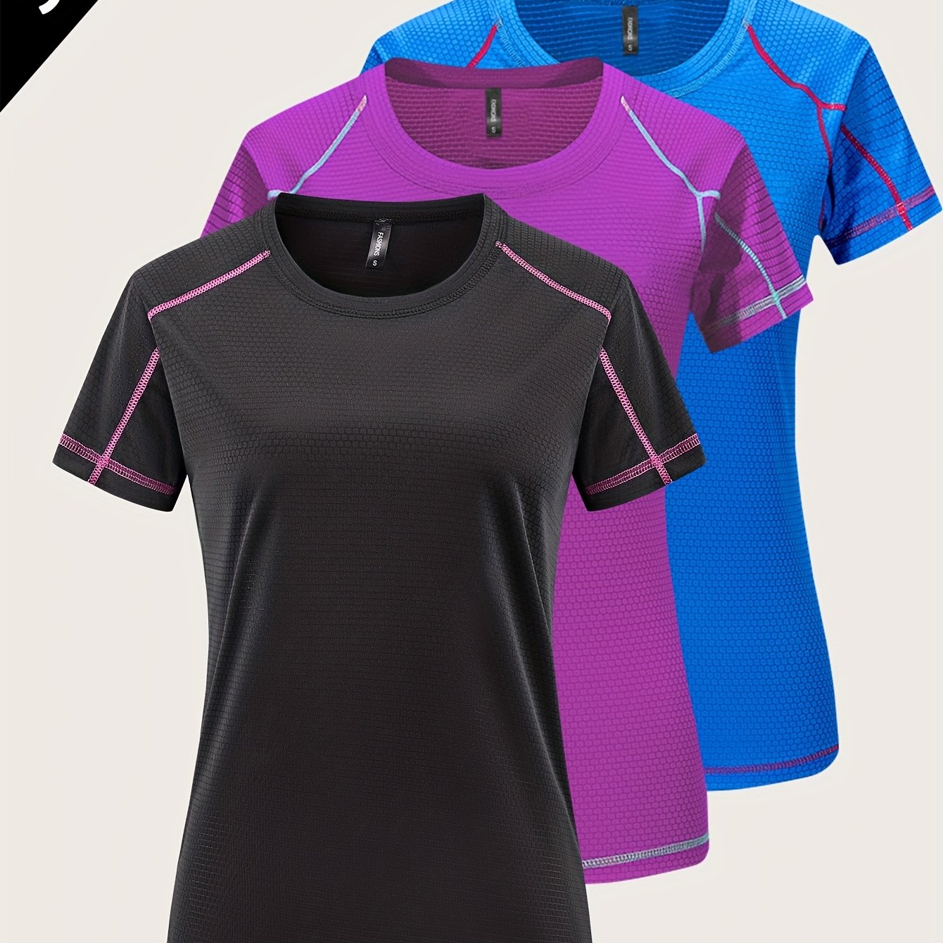 TEMU 3 Pièces T-Shirt Femme Manches Courtes Séchage Rapide, Décolleté Rond Tendance et Confortable, Idéal pour Yoga, Gym et Jogging