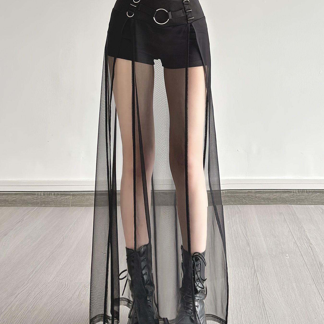 Image of Sassygals American Dark Spicy Metal Mesh Stitching Skirt Women's Low-waisted Slim Fit And Long Skirt