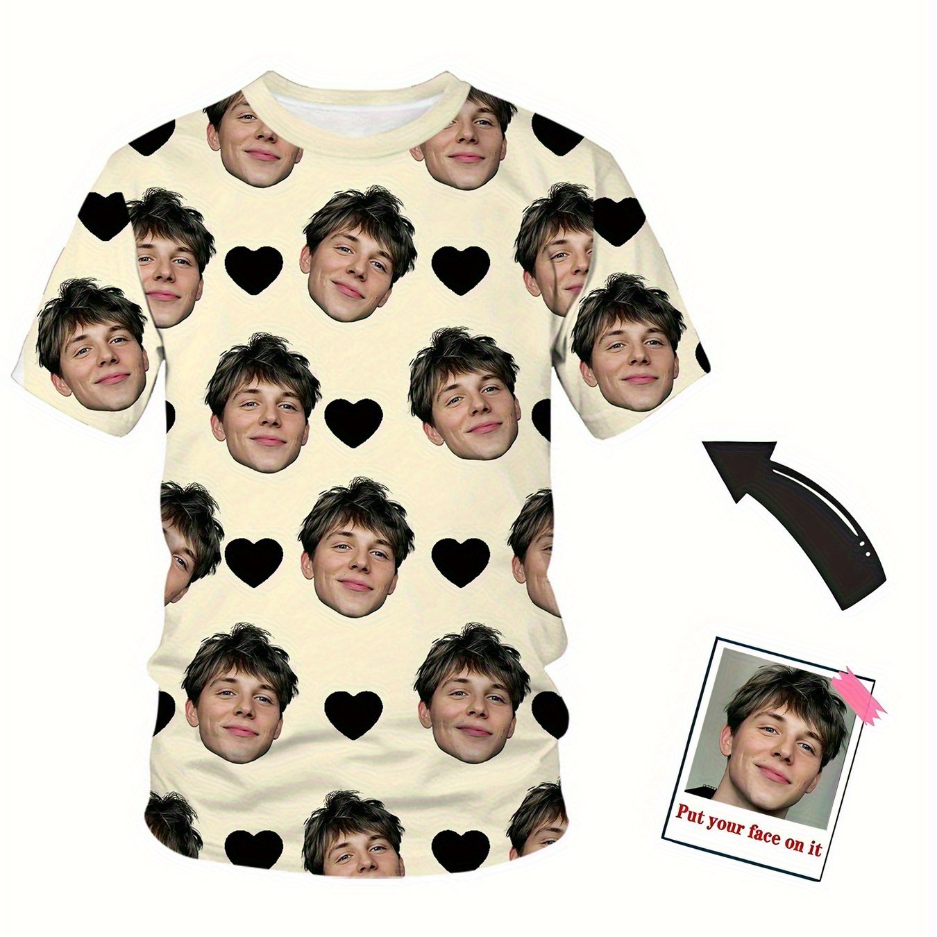 TEMU T-shirts personnalisés avec col rond et manches courtes, imprimés de portraits personnalisés, parfaits pour de Noël