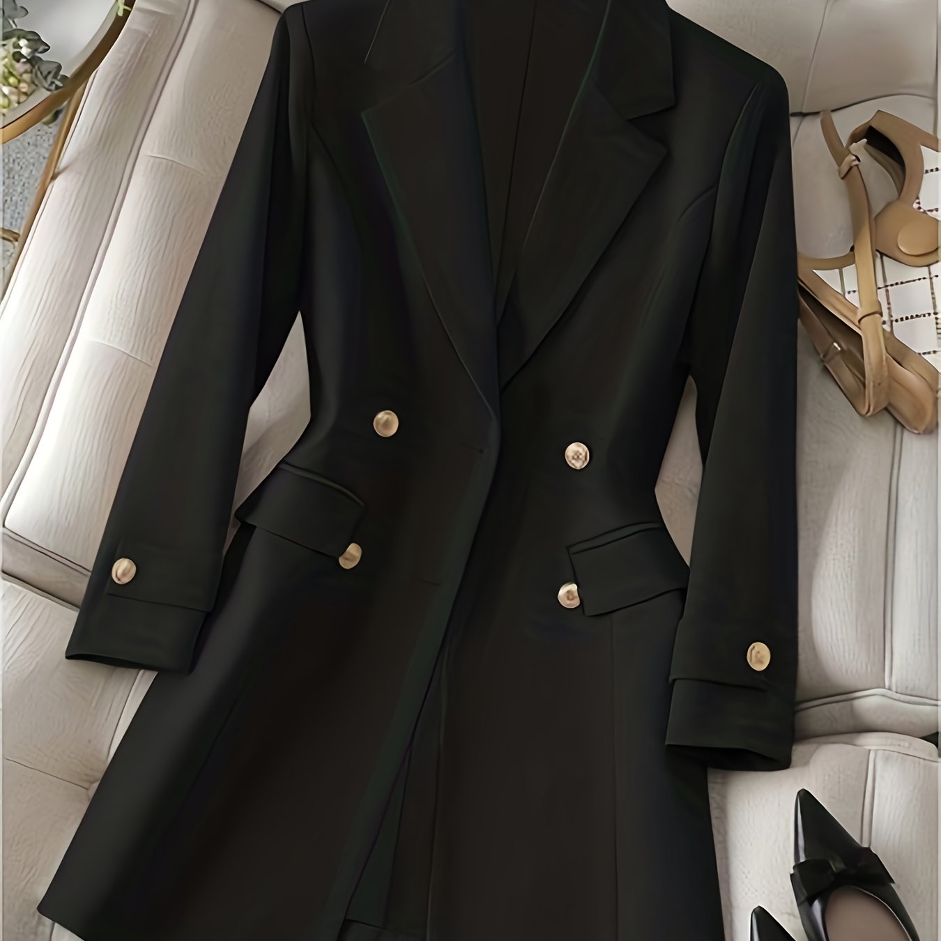Women's Black Elegant Double-breasted Blazer