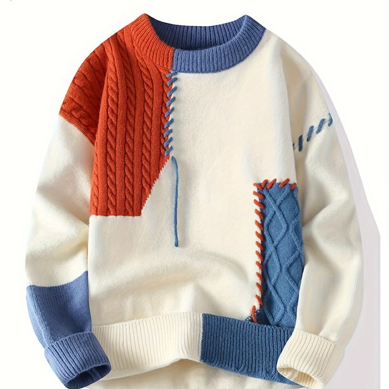 Autumn Winter New Casual Round Neck Color-block Sweater Men's Casual Sense Knit Top Couple Outfit