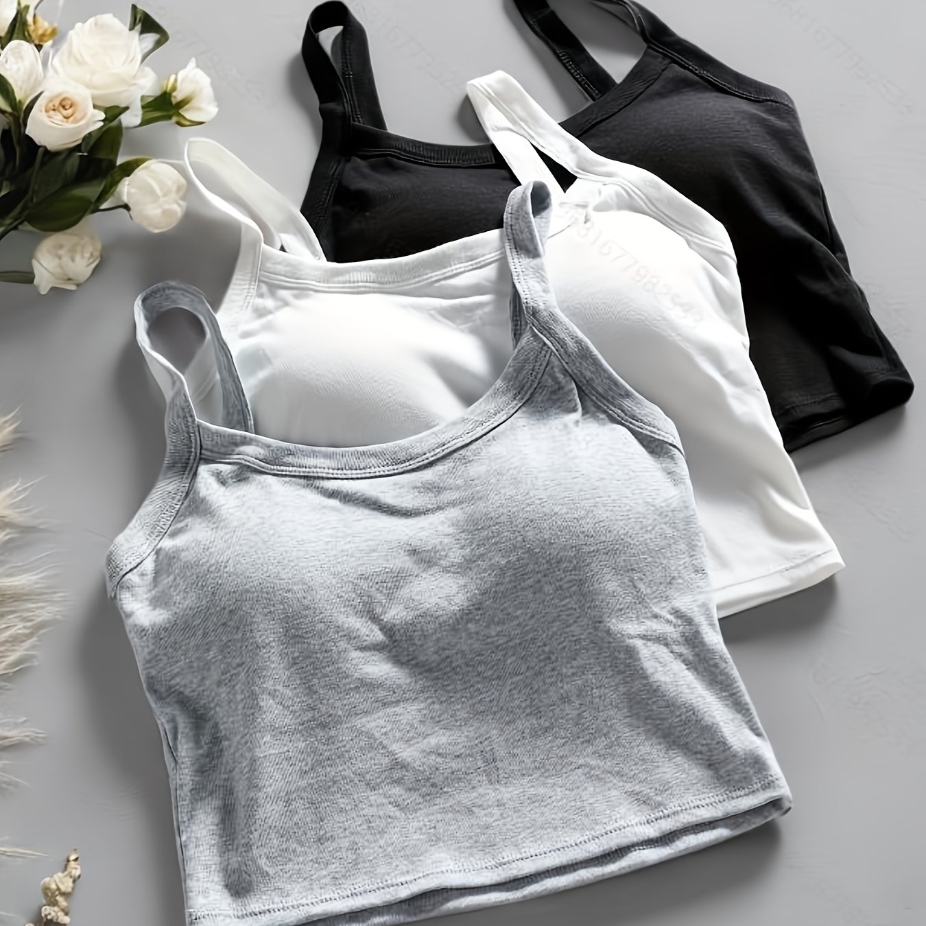 3pcs S Vest Solid Color Sleeveless Women's Tank Tops Casual Spaghetti Strap Comfortable Breathable Fabric