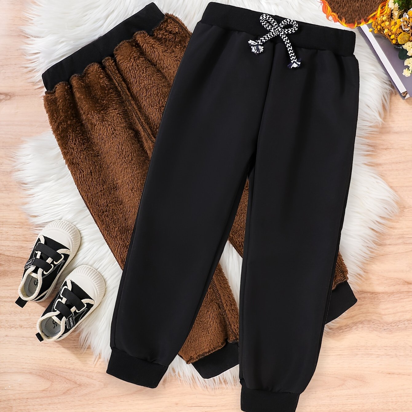 Boys' Cozy Fleece-lined Joggers - Solid Color, Casual Straight-leg Pants For Fall/winter, Machine Washable, Polyester, Non-stretch, Long Length, Perfect For Outdoor Play, Perfect For Outdoor