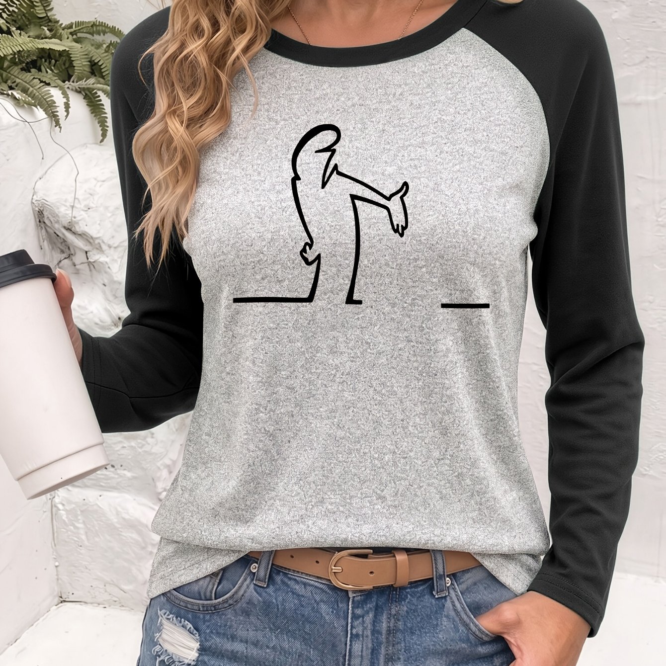TEMU Letter Printing. Long Sleeve T-shirt - Trendy Whimsical Design, Perfectfor Spring And Fa, Women Comfortable Casual Wear Clothing