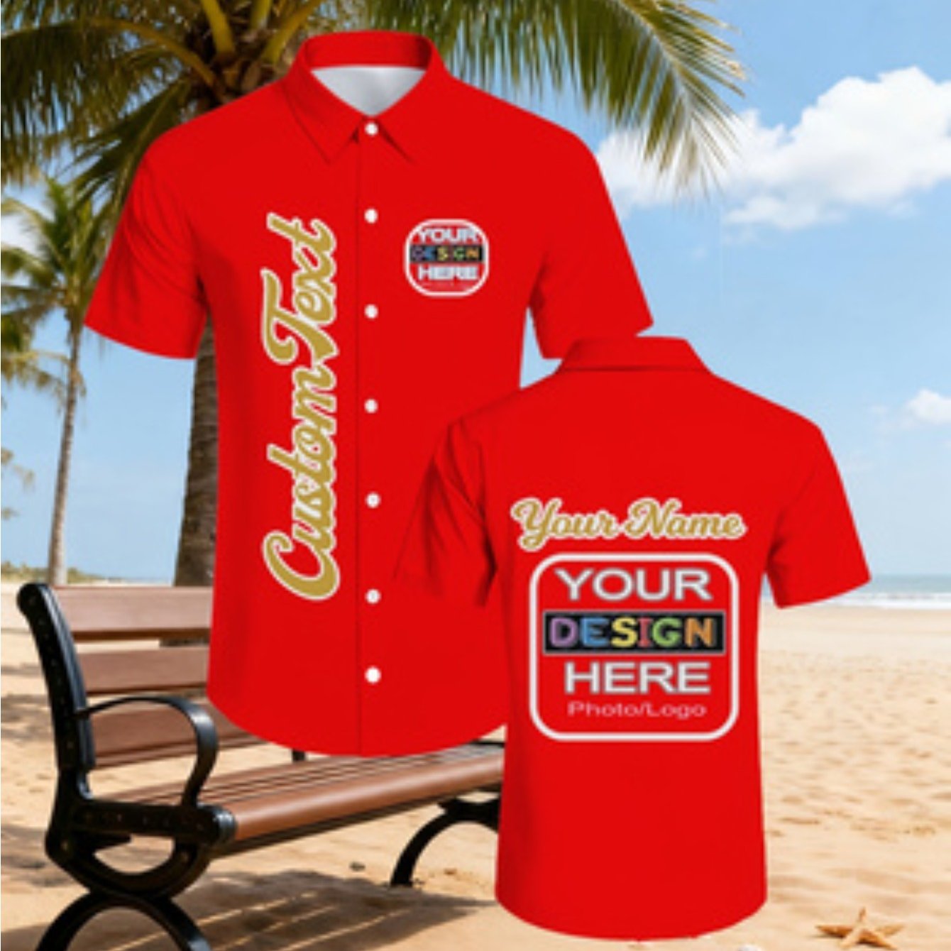 TEMU Custom Men's Shirt, Personalized Short Sleeve, Casual Button-up, Print , Suitable For Daily Wear, Seaside Beach, Summer Essential, Lightweight
