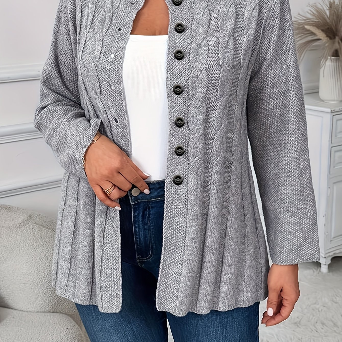 TEMU Plus Size - Plus Size - Women's Casual Cardigan, A Versatile And Easy Style For Autumn And Winter
