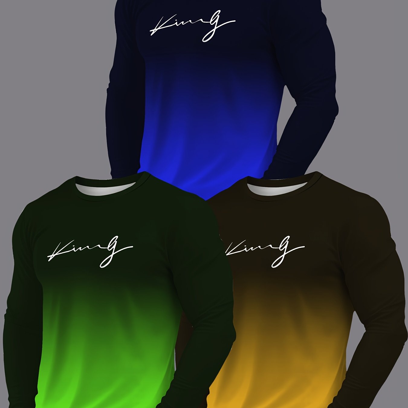TEMU 3pcs Men's Casual Long Sleeve T-shirt Set, Round Neck Long Sleeve T-shirt, Suitable For Casual Wear, Modern Casual Clothing