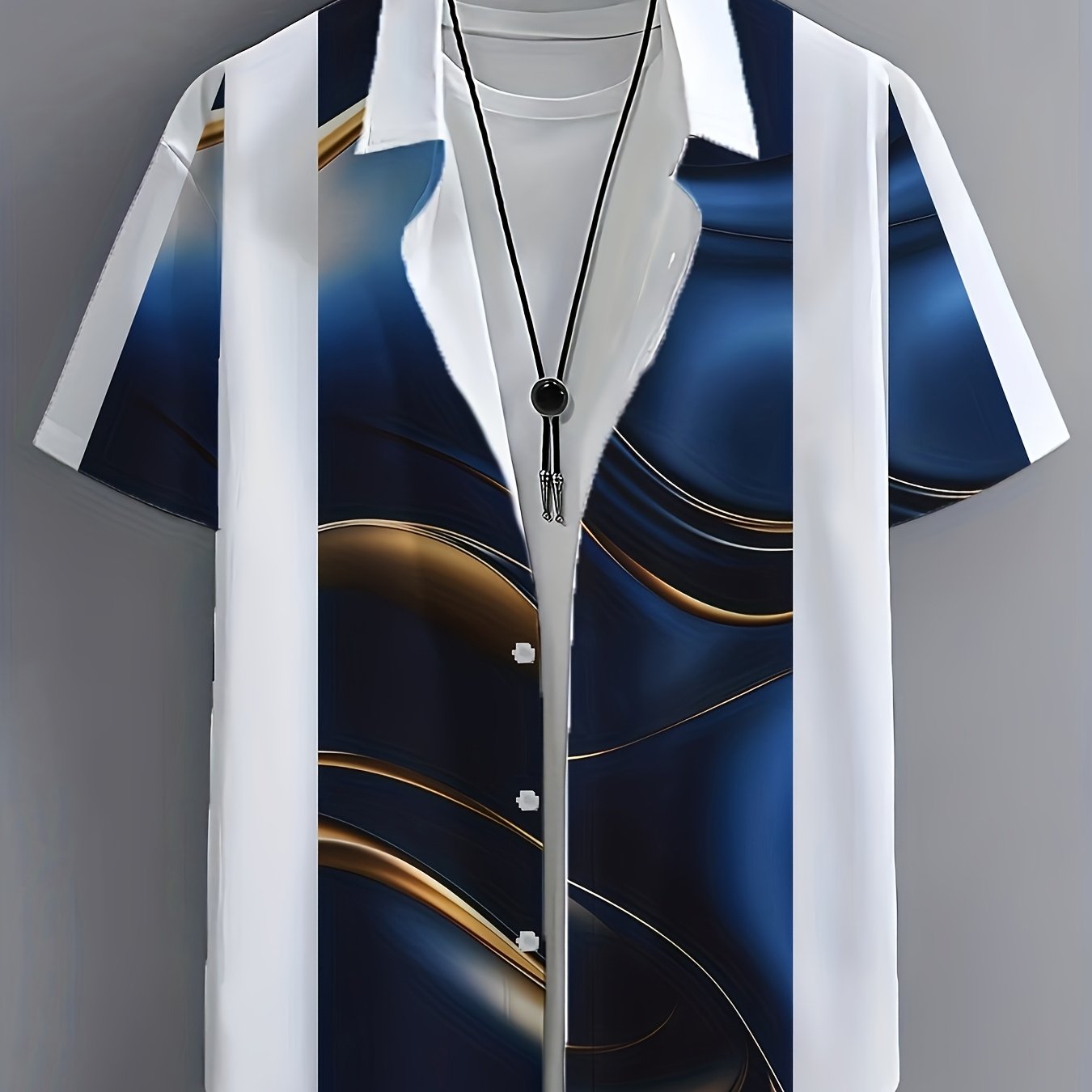 TEMU Men's Hawaiian Shirt - Lightweight Short Sleeve Button-up, Black Blue , Perfect For And Casual , Beachwear, Relaxed Fit, Classic Collar
