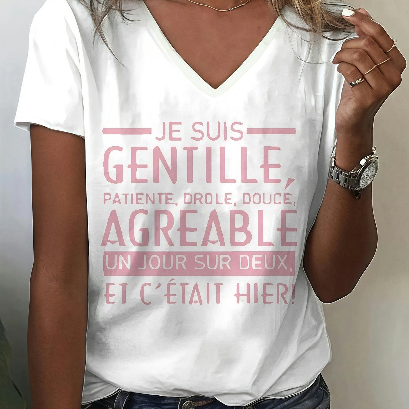 TEMU T-shirts pour femmes avec impression plate 2D Lz250802X103 - Style col en V adapté , à l'été et à - Vêtements de mode féminine de tous , T-shirt