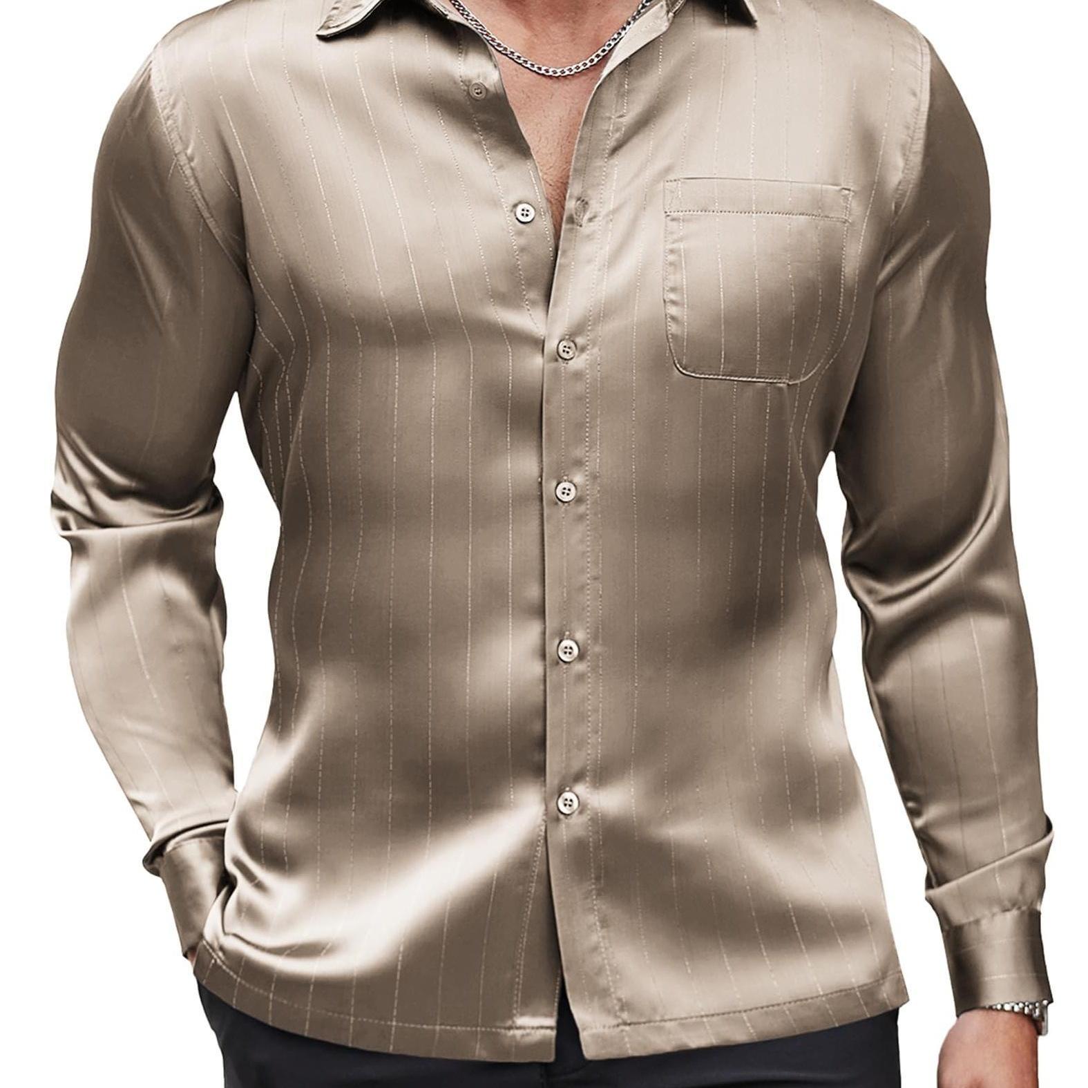 mens luxury dress shirt shiny silky like long sleeve - Temu