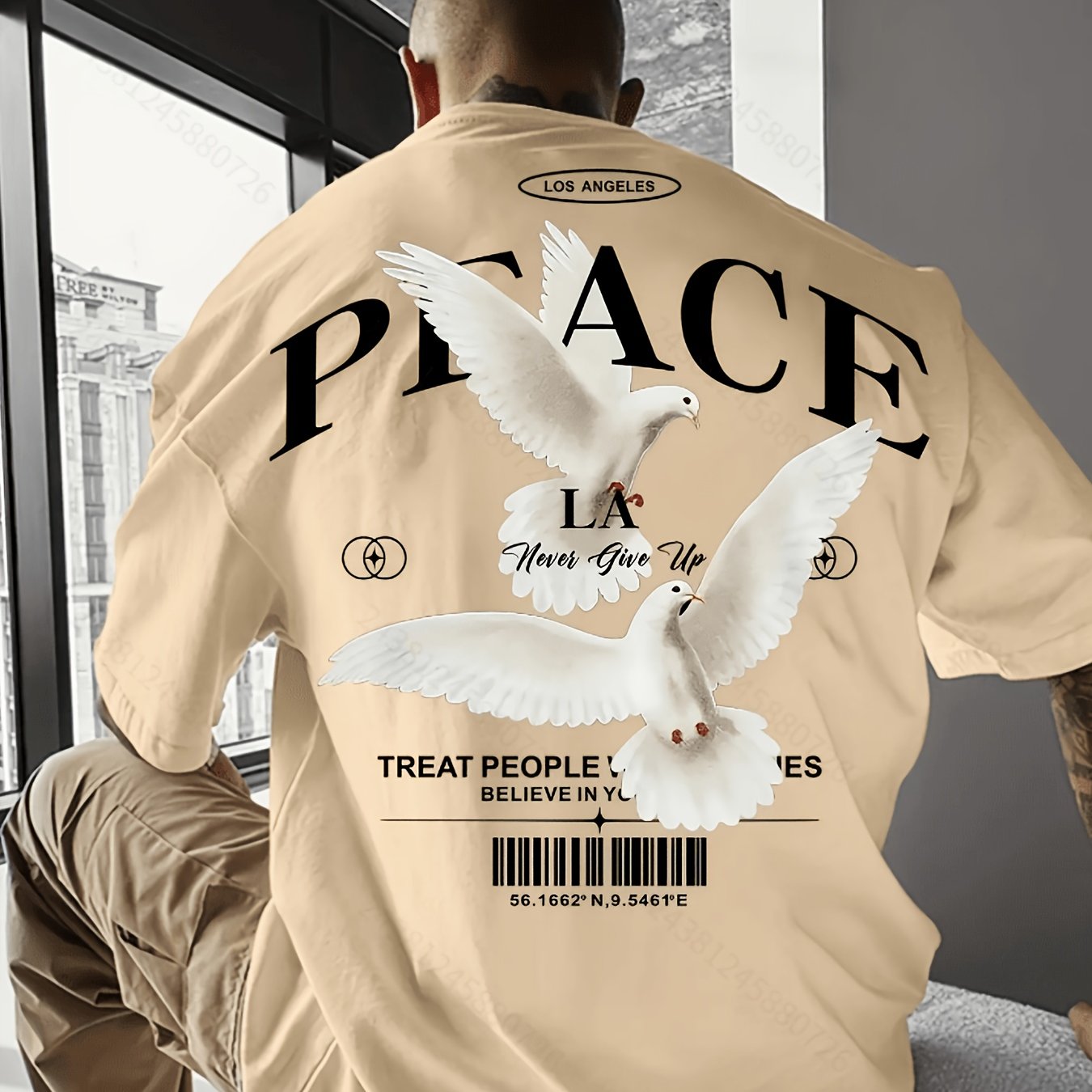 TEMU Men's Crew Neck Style Letter Print Loose Fit T-shirt, Plus Size