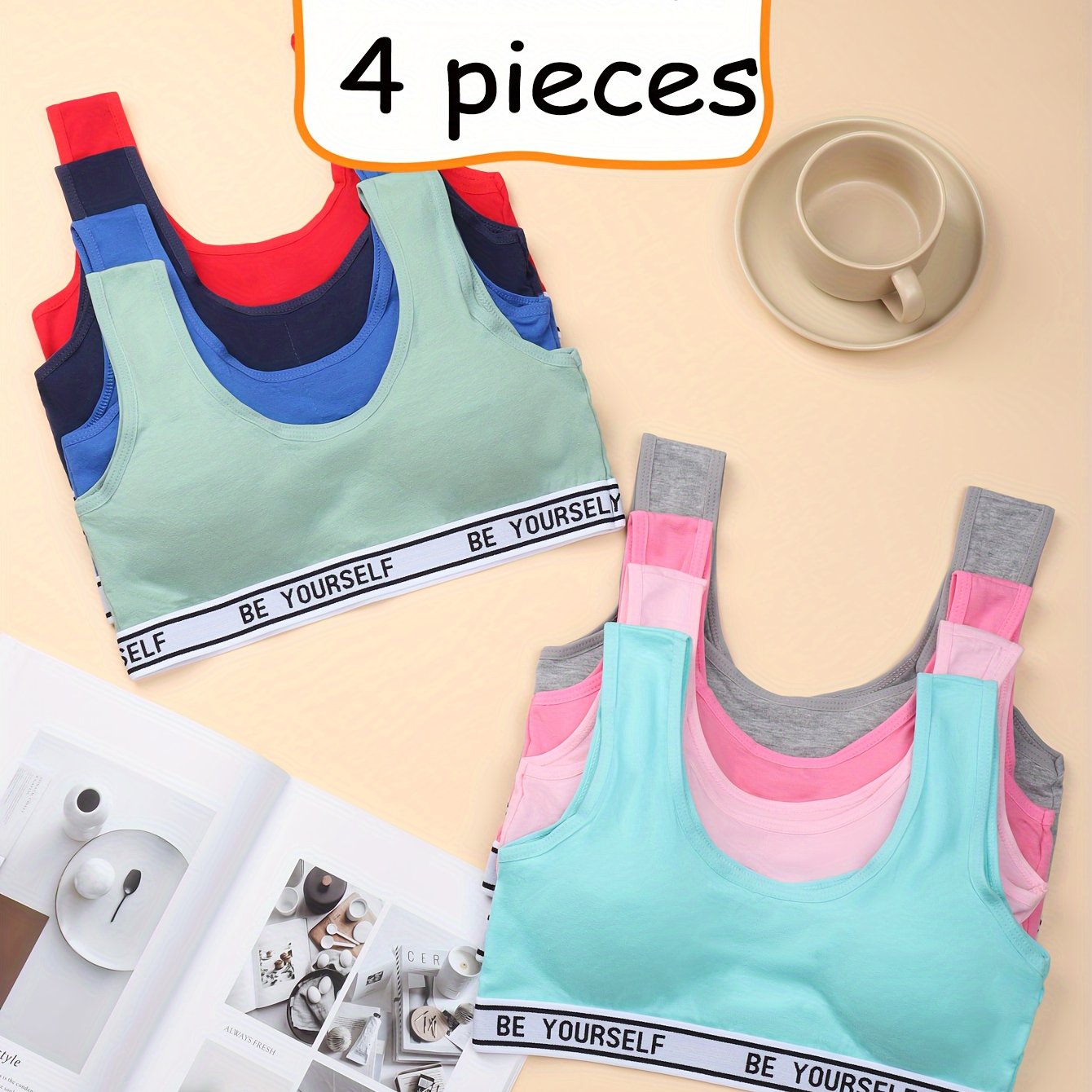 Random 4pcs Sports Vests For Girls, Suitable For 12-14 Years Old