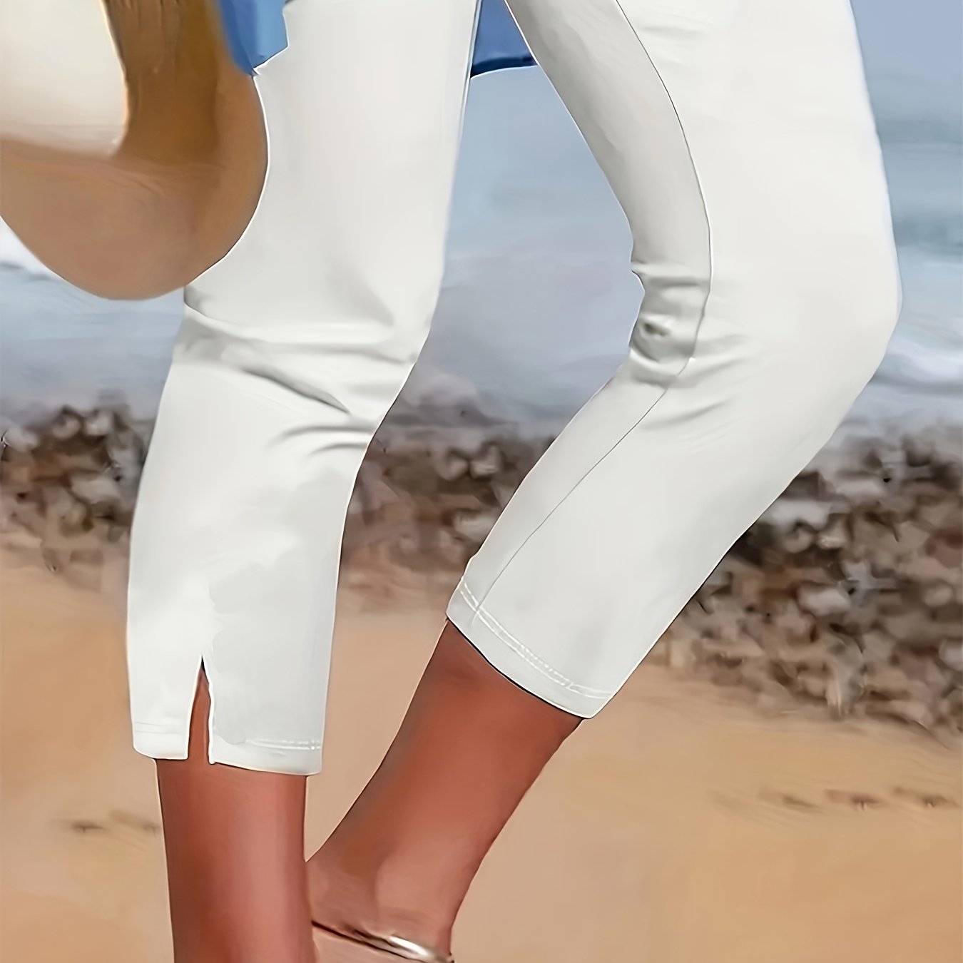 TEMU 3657 Solid Color Hot Women's Elastic Waistband, Medium Stretch Fabric, Casual Pants
