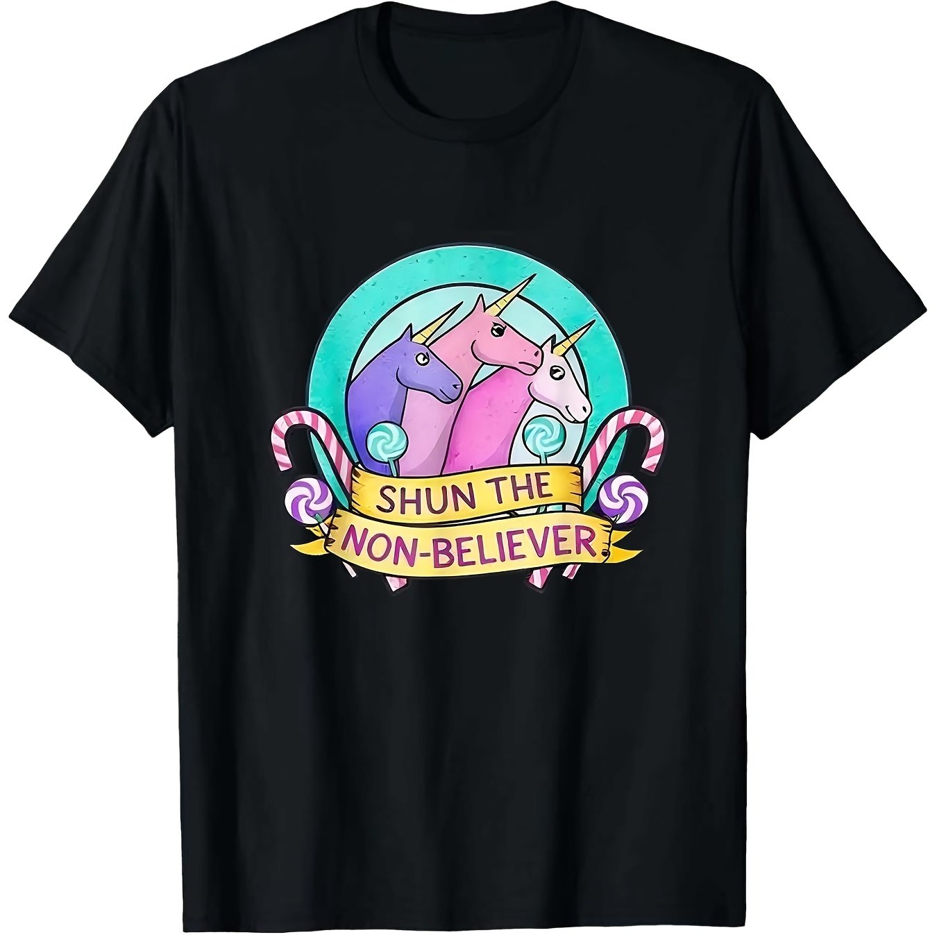 TEMU -unicorn Pastel Meme Humor-unisex Holiday Gift Casual Outing 2026 New Style T-shirt 180g