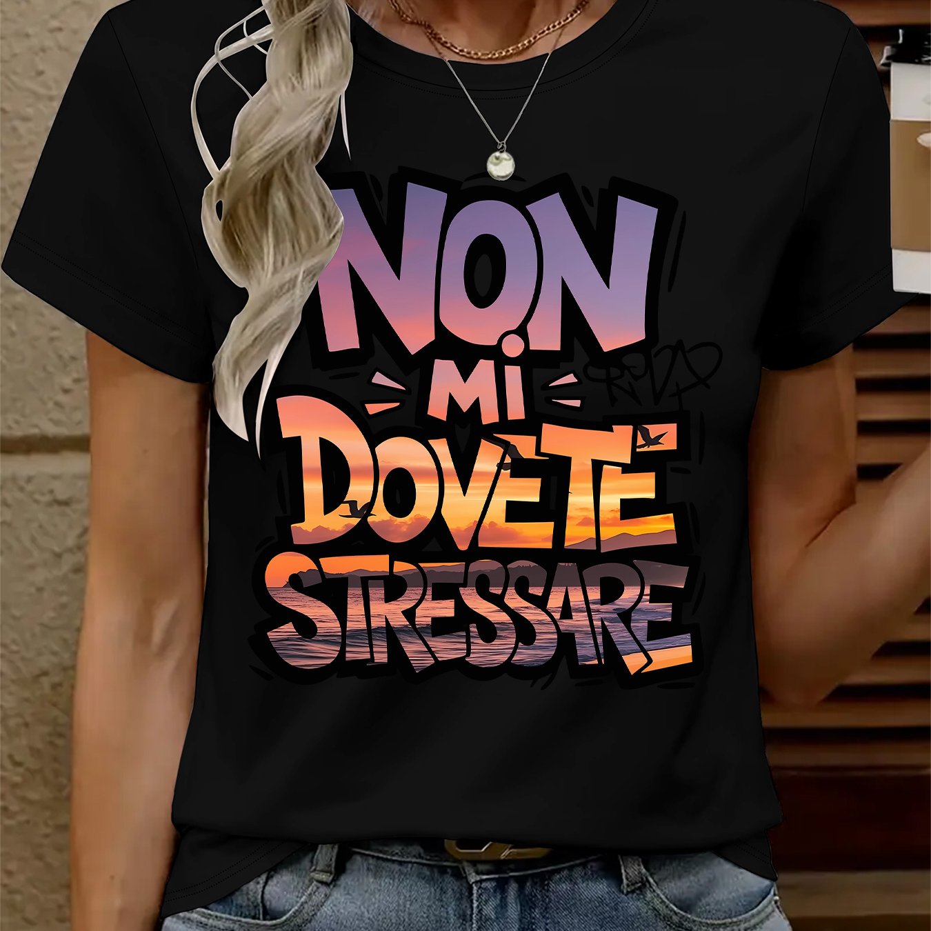 TEMU 2026 Spring/summer New Women's Round Neck Short-sleeve T-shirt - Made From Fabric, Machine Washable, Featuring A Soft And Stylish Printed Design