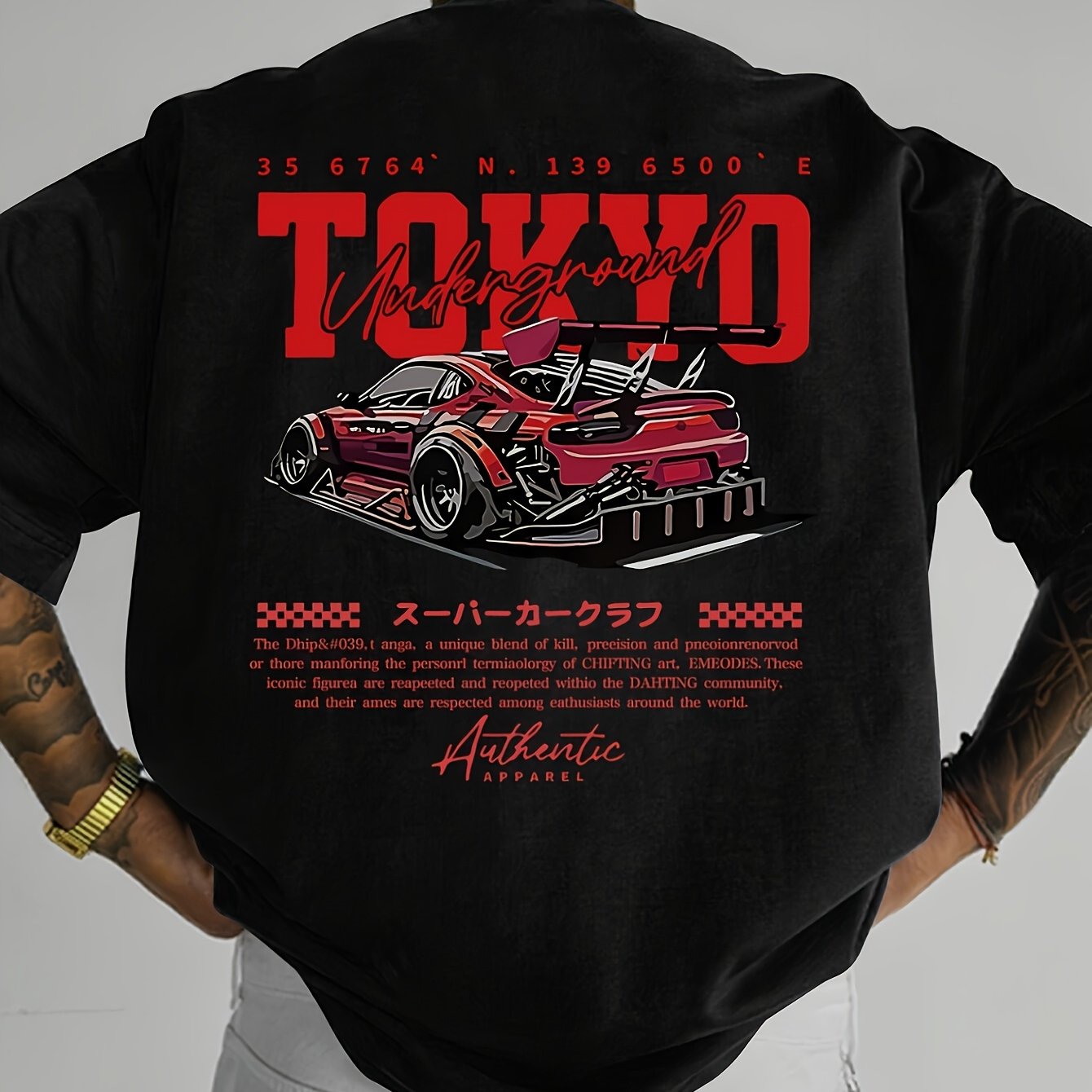 E-shop Herren Kurzarm T-Shirt, mit Rennwagen-Muster englischen Grafiken, lockerer Schnitt, modisches Casual Crew Neck Oberteil, Frühling Sommer Outdoor