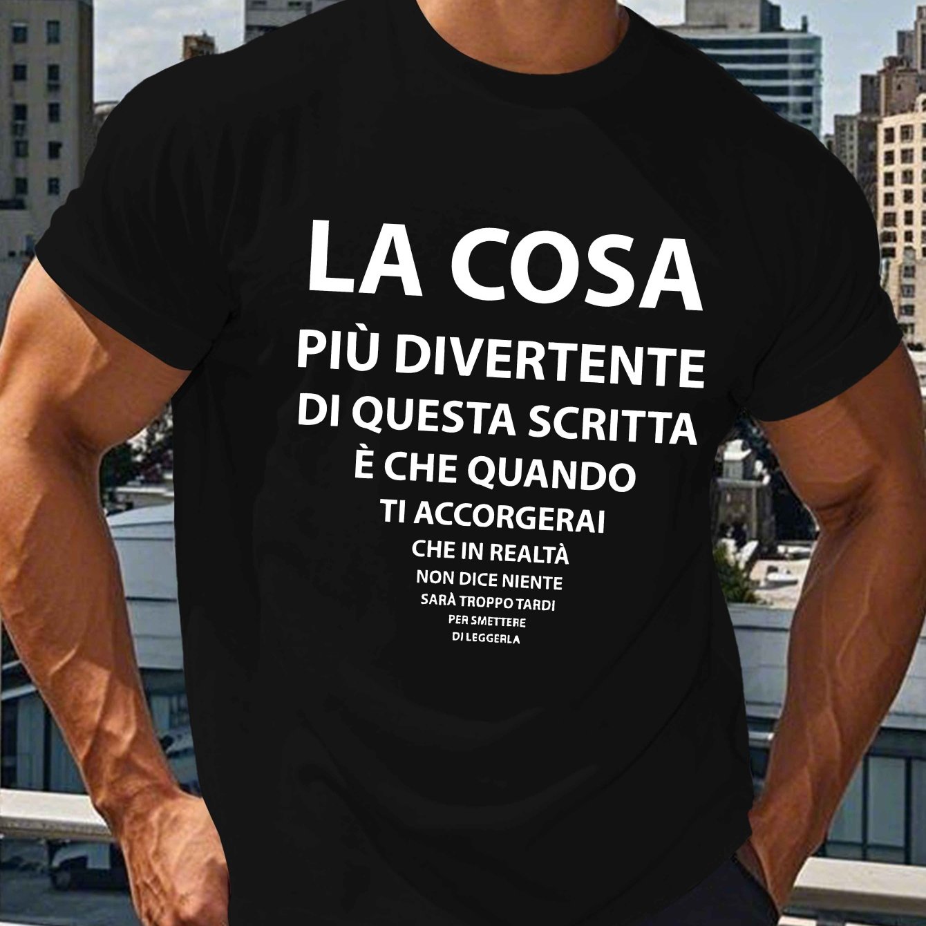 TEMU Lightweight Italian Text Men's Short Sleeve T-shirt - Humorous Design, Geometric Pattern, Round Neck, Regular Fit, Summer Casual Top For Men