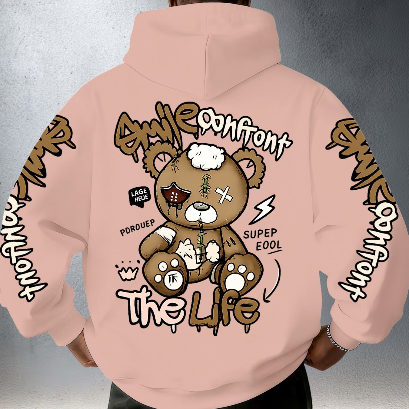 TEMU Men's European-style Trendy Casual Sport Hoodie, Autumn/winter Design With Street Graffiti Print, Fashionable And Versatile Top Sweatshirt