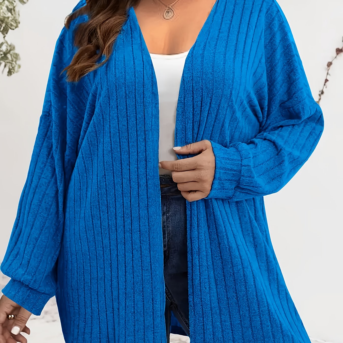 TEMU Plus Size - Autumn And Winter Casual Comfortable Elegant Plus-size Women's Long-sleeve Front-open Drop-shoulder Brushed Ribbed Cardigan
