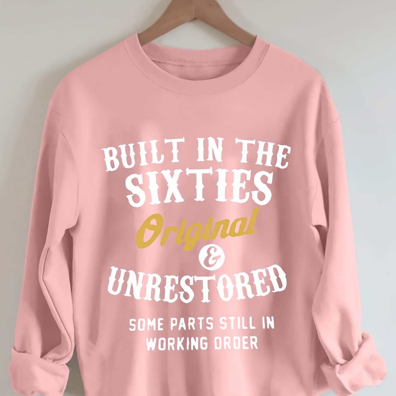 TEMU Women's Plus Size Sweatshirt, Polyester 100% Knit Crew Neck Pullover With Yellow & White Alphabet Print, Casual Fall/winter Wear, Slight Stretch