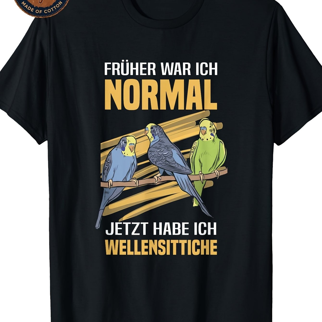 Image of Men's T-shirt Unisex T-shirt Funny Budgie Bird Lover German Quote Graphic Tee Casual Streetwear Summer Breathable Washable Comfortable Concert Attire Machine Round School Single