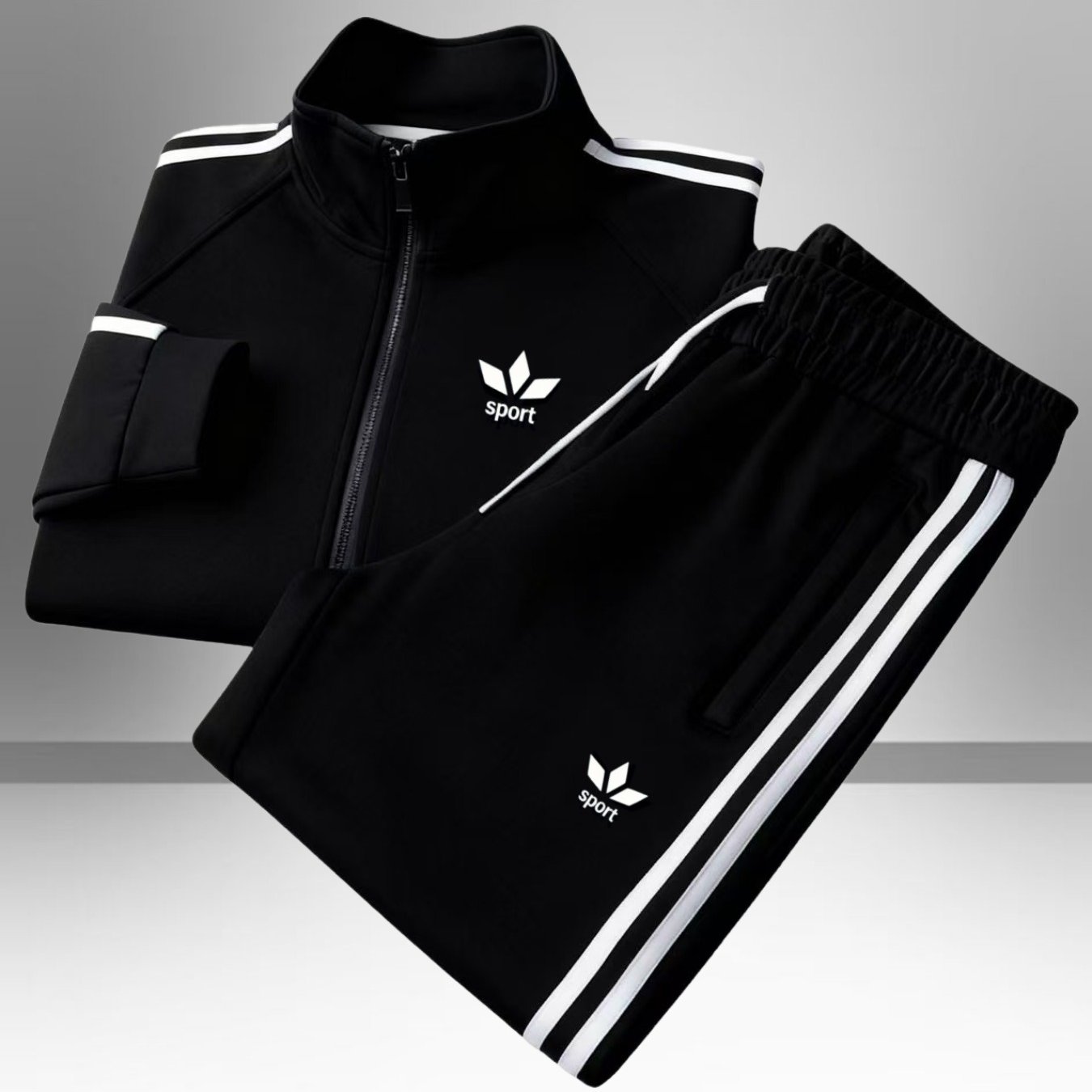 Image of 2pcs Men's Fashion Sports Set, Stand-collar Full-zip Jacket With Pockets And Drawstring Casual Pants, . Non-fading, Suitable For Halloween, Christmas, Valentine's Day, And Outdoor Travel, Plus Size