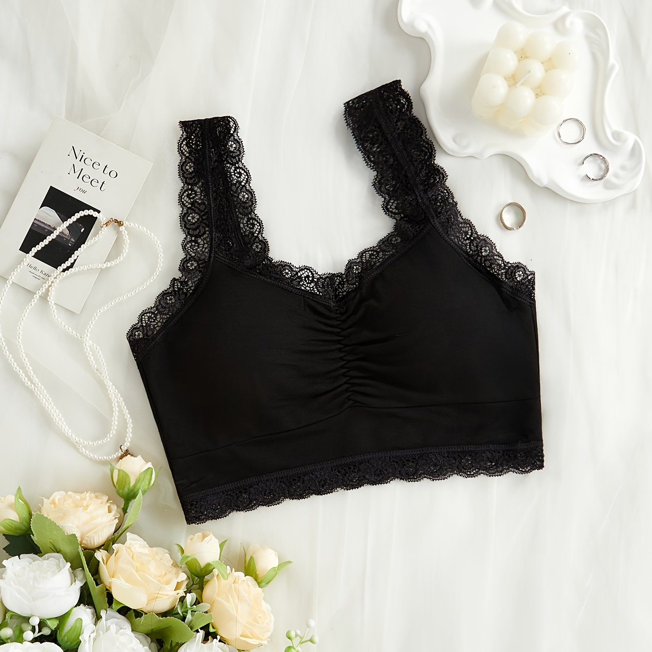 TEMU 1pc Sweet Lace Trim Underwire Bra For Women