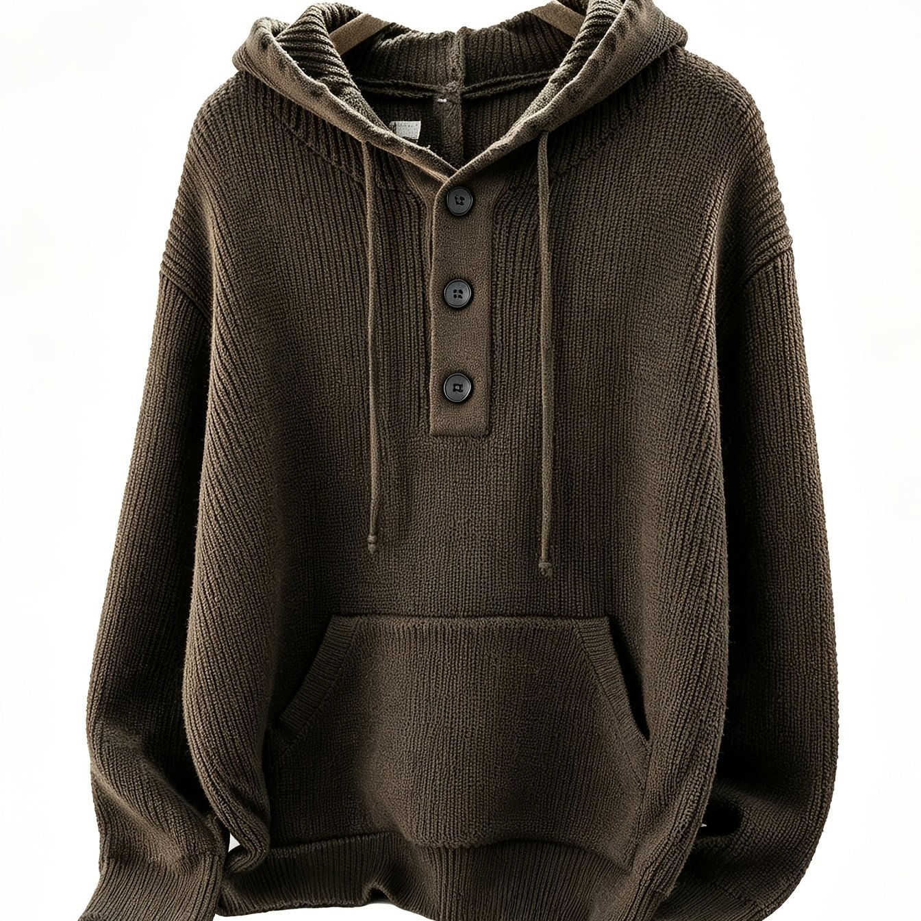 TEMU Men's Hooded Pullover Sweater Half-button Drawstring Kangaroo Pocket Thick Yarn Knitwear Autumn Winter Trendy Casual Daily Pullover Sweater