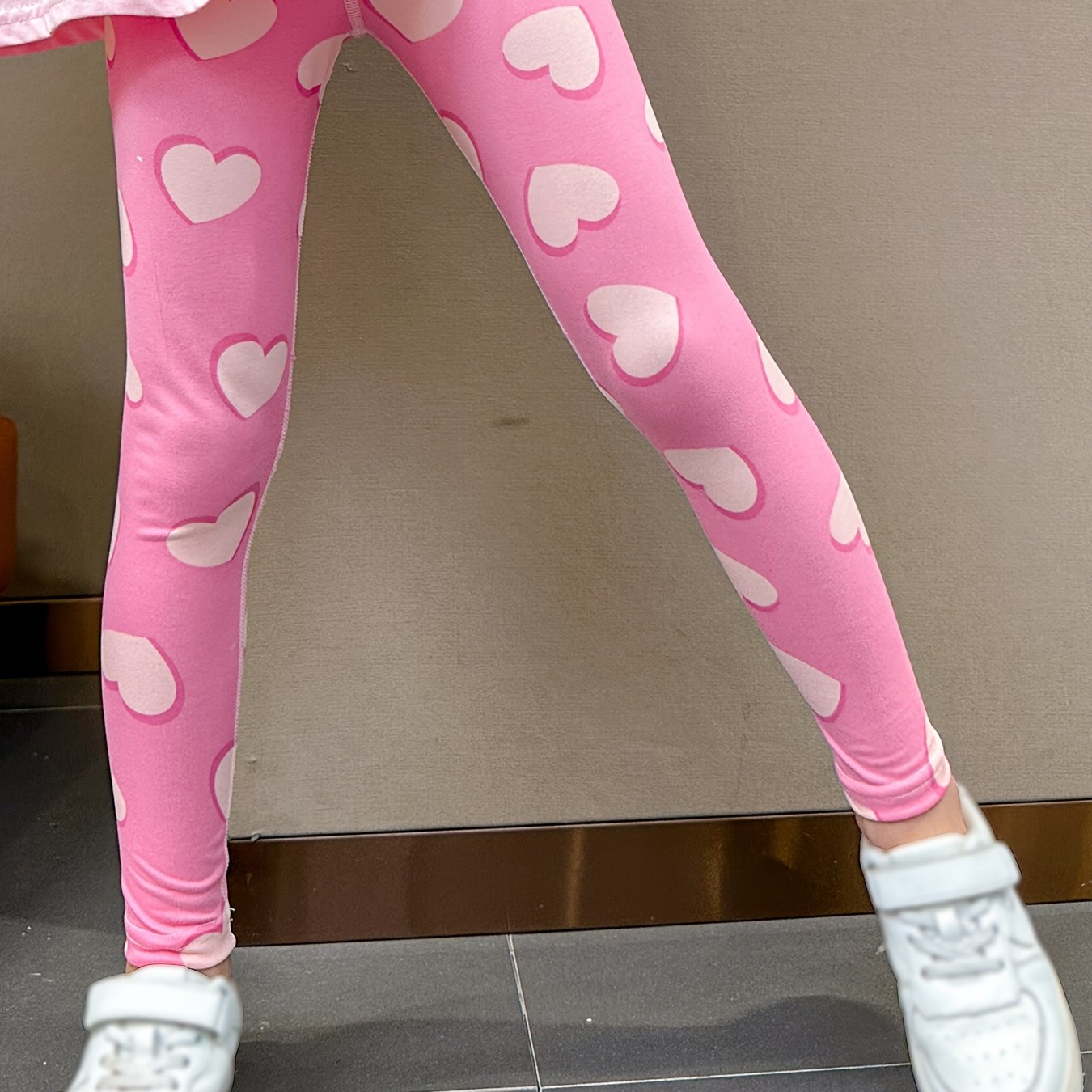 1pc Girls' High-elasticity Heart-patterned Full-length Leggings - Slim- Pants Suitable For Spring Summer Fall, Playwear & Matching Outfits ( To Teen)
