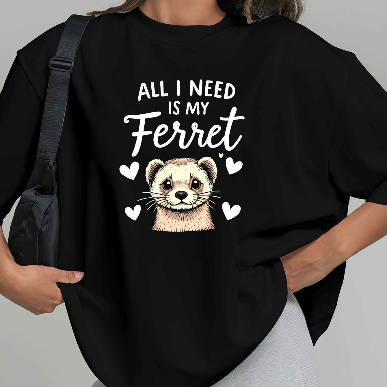 TEMU Plus Size, Is My Ferret Plus Size Women's Printed T-shirts, Spring And Summer Casual Short-sleeved Crew Neck Tops, Women's Plus Size Clothing,