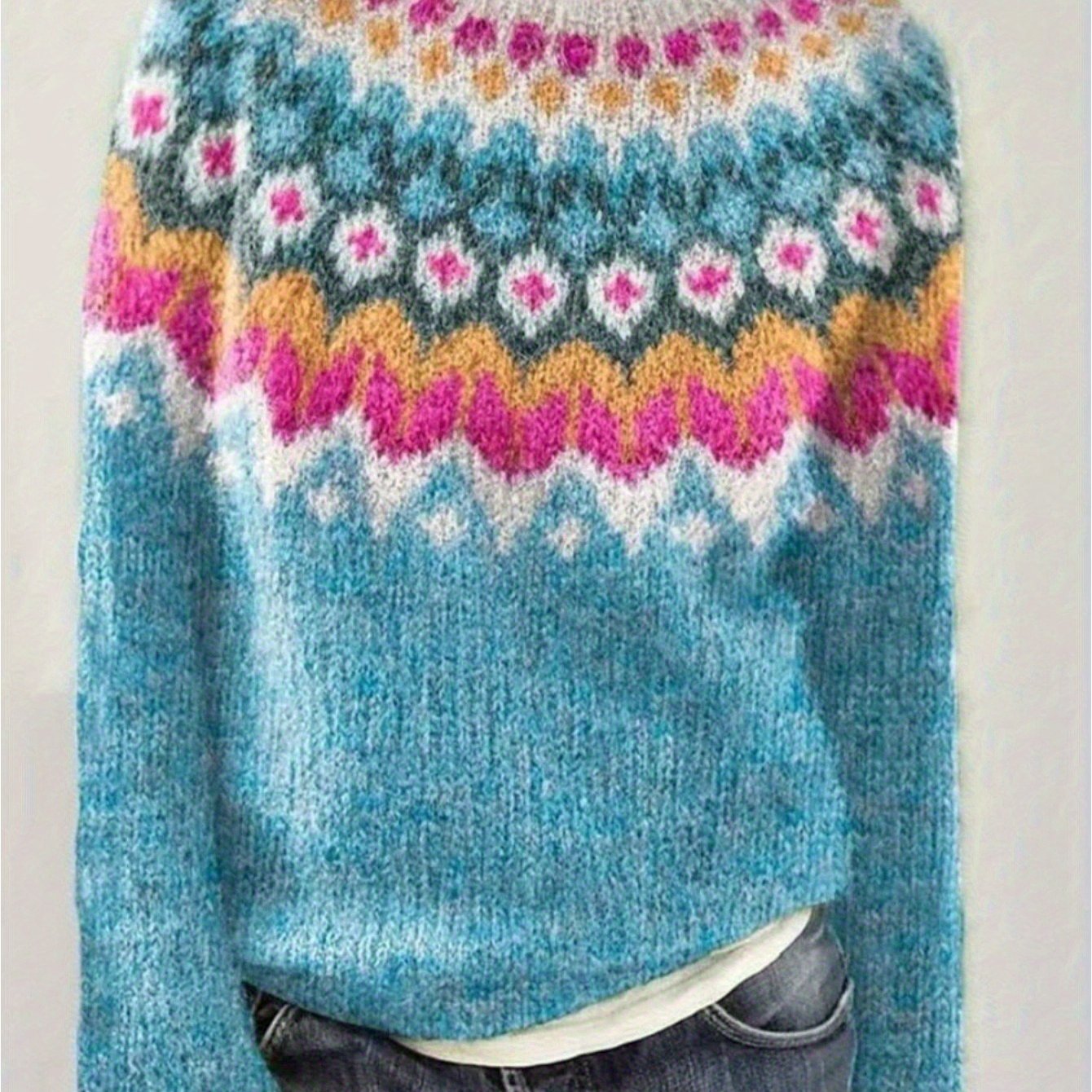 Directed Women's Pullover Sweater, Geometric Pattern Sweater, Round Neck Casual Top, Good-looking Match Ll168