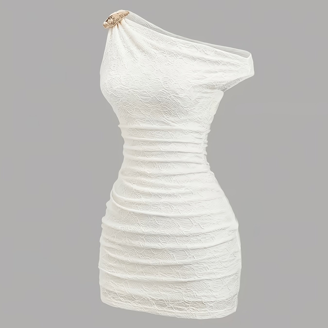 TEMU Spring Summer New Women's New Y2k Sexy Asymmetrical Shoulder Textured Fabric Ruched Vacation Dress Suitable For Music Festival Outfit [jydx]