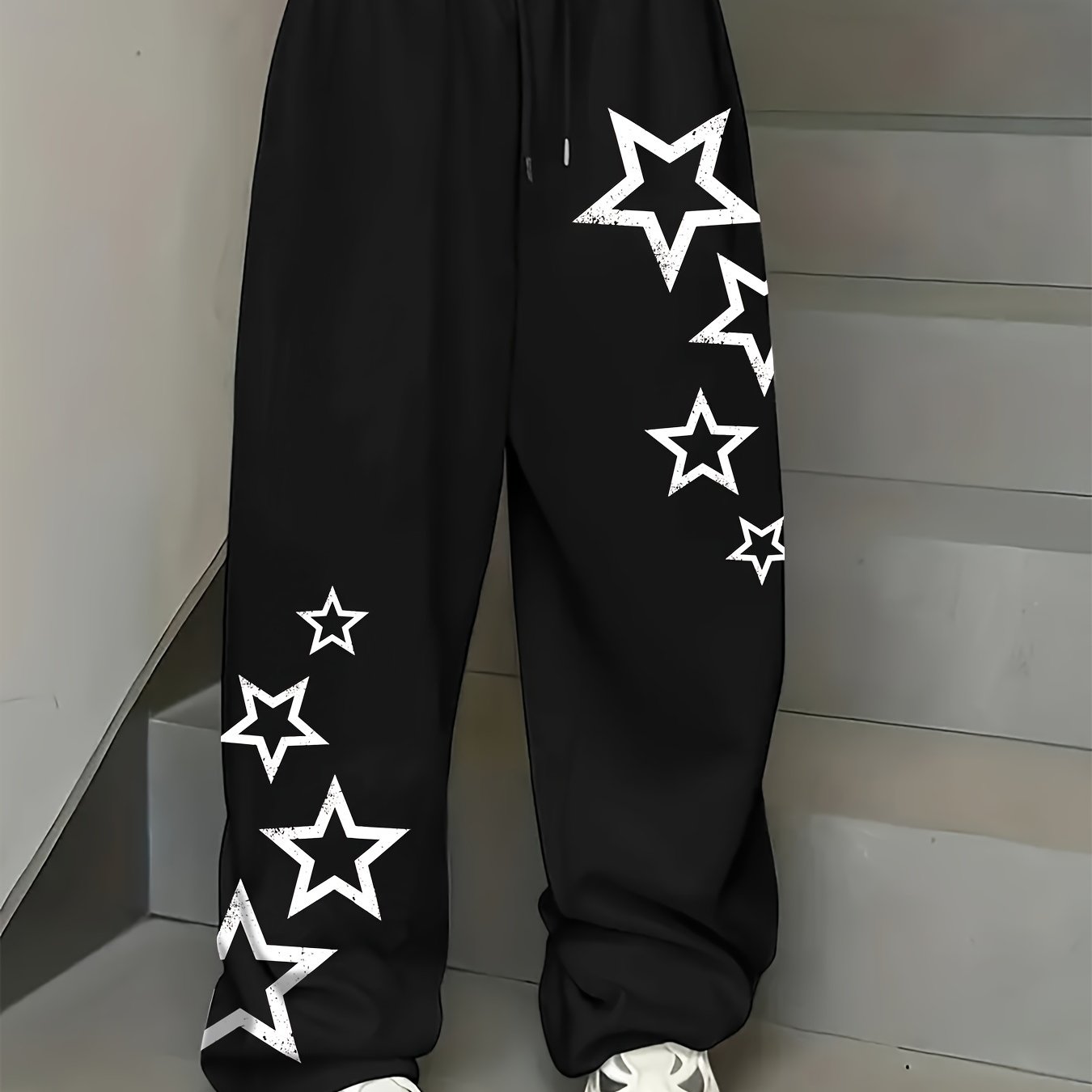 E-shop Damen Casual Jogginghose mit Sternenprint, Sportliche Hose mit Kordelzug geradem Bein